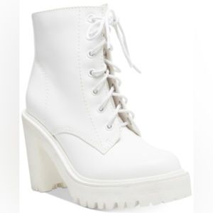 NEW! Madden Girl Archie White Lace-up Heeled Lug Booties